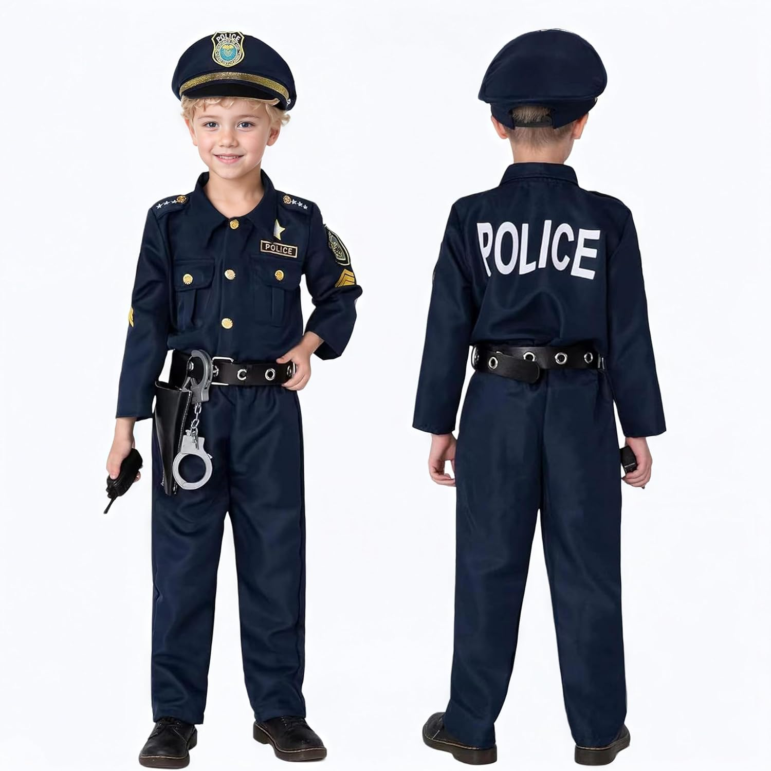 Police Costume Kids Police Officer Costume for Boys Girls, Halloween Cop Costumes Kids image number 5