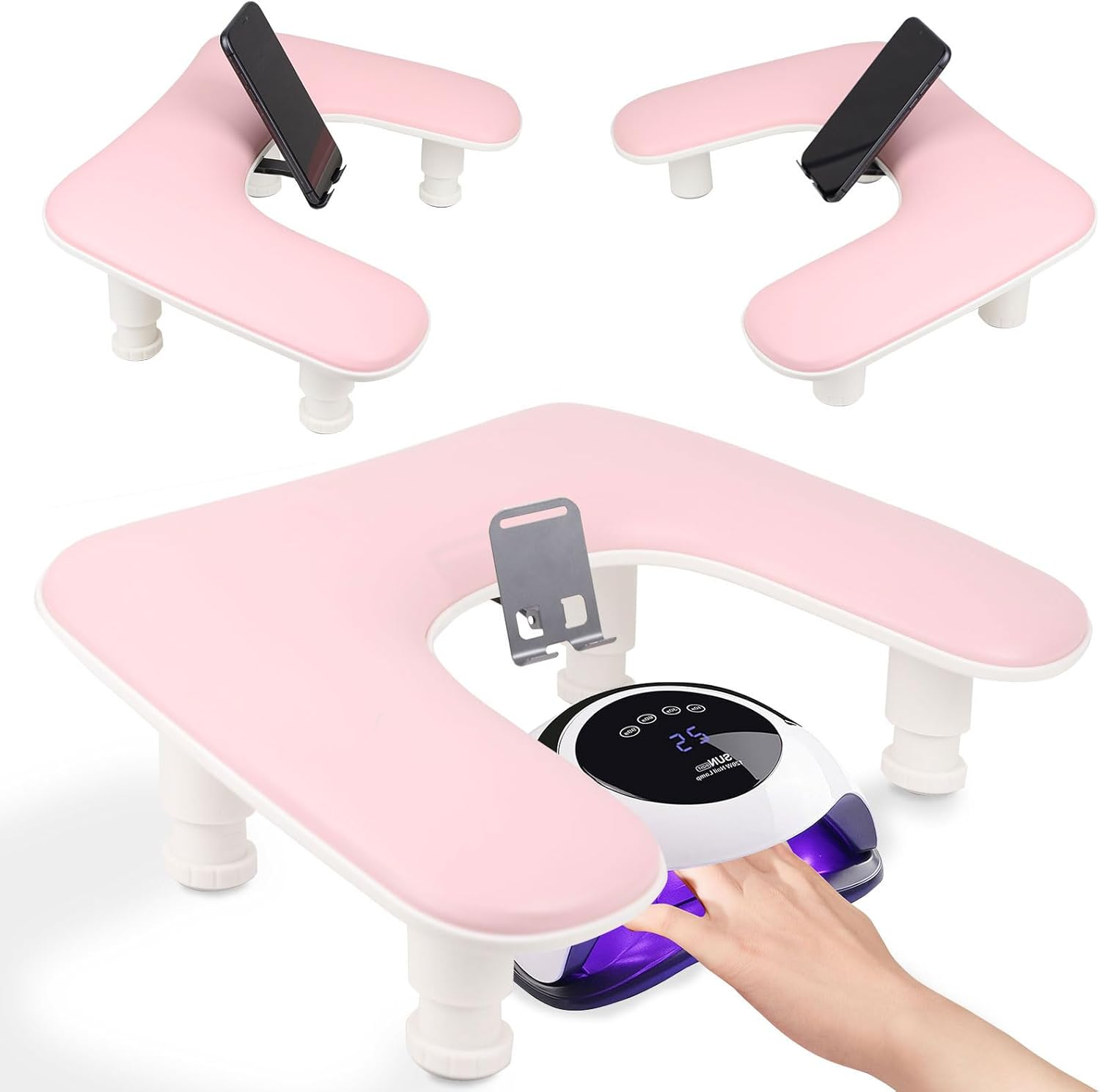 Arm Rest for Nails Tech with Adjustable Base,U Shaped Comfortable Manicure Nail Hand Rest Stand Pillow Cushion for Acrylic Nail Art Tech(Black)