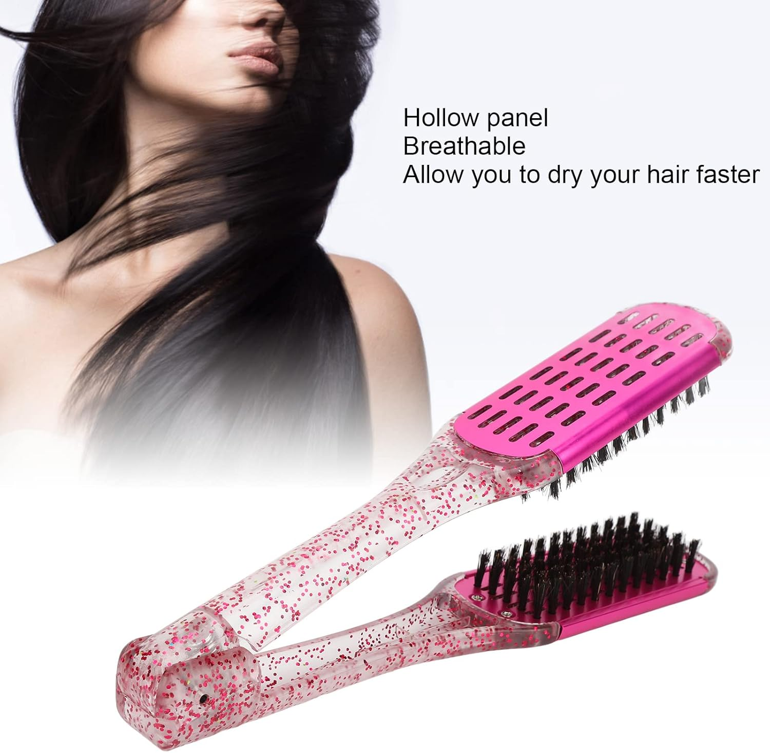 Straightening Clip Brush, Salon Safe Double-Sided ABS Hair Straightening Brush for Women image number 2