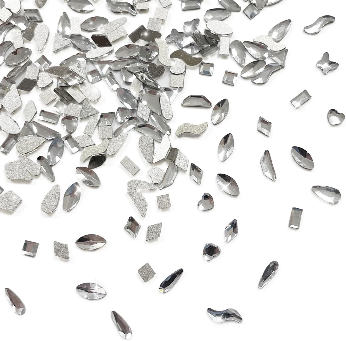 Nail Art Rhinestones Kit, 200 PCS Mini Plastic Clear Flat Back Nail Diamonds for Nail Decoration, DIY Jewel Charms (Various Shapes)