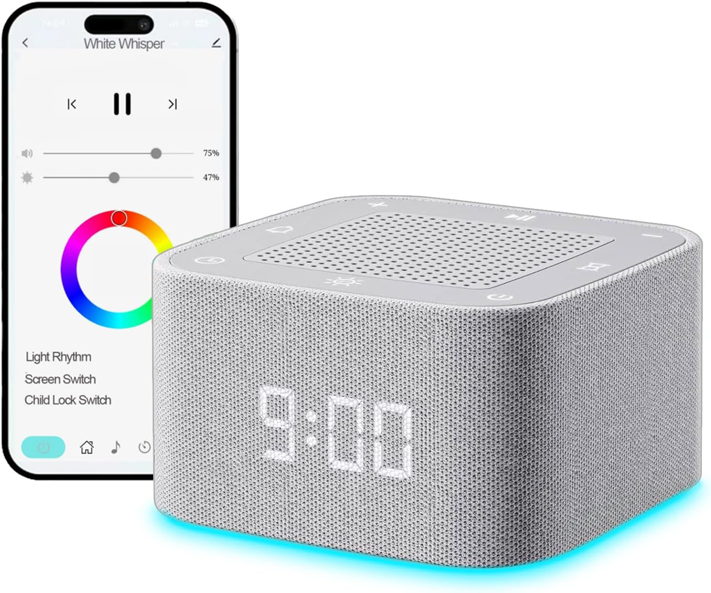 Sound Machine Alarm Clock for Baby Adult, 32 Soothing Sounds White Noise Machine APP Control, Night Lights Bluetooth Speaker, Noise Machine with Dimmable Clock for Kids Teens image number 1