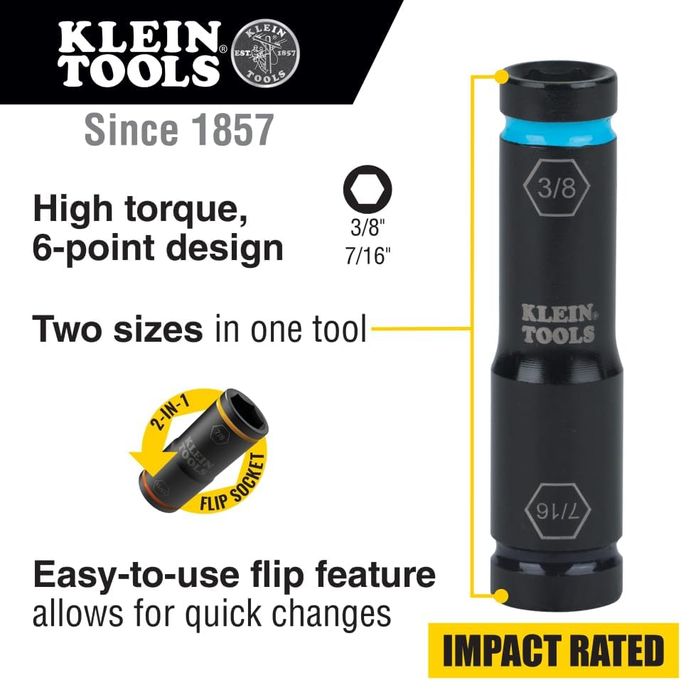 Klein Tools Flip Impact Socket, 7/16 and 3/8-Inch Size image number 1