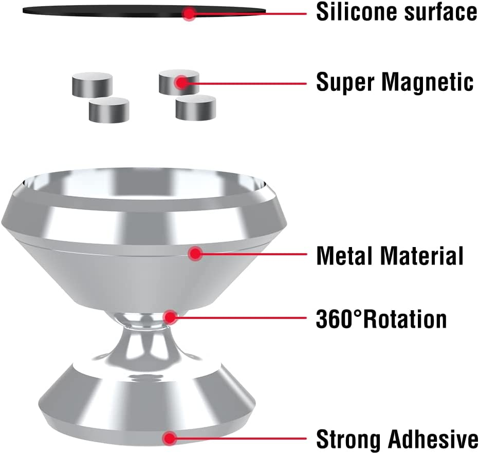 [3 Pack] Magnetic Phone Car Mount with Black Metal Plates,Tiqus Car Sturdy Stick-On Cell Phone Holder Car Built-In Amazing Strong Magnets, Hands Free Magnetic Car Phone Holder Mount with Strong Adhesive Mounting Silver image number 2