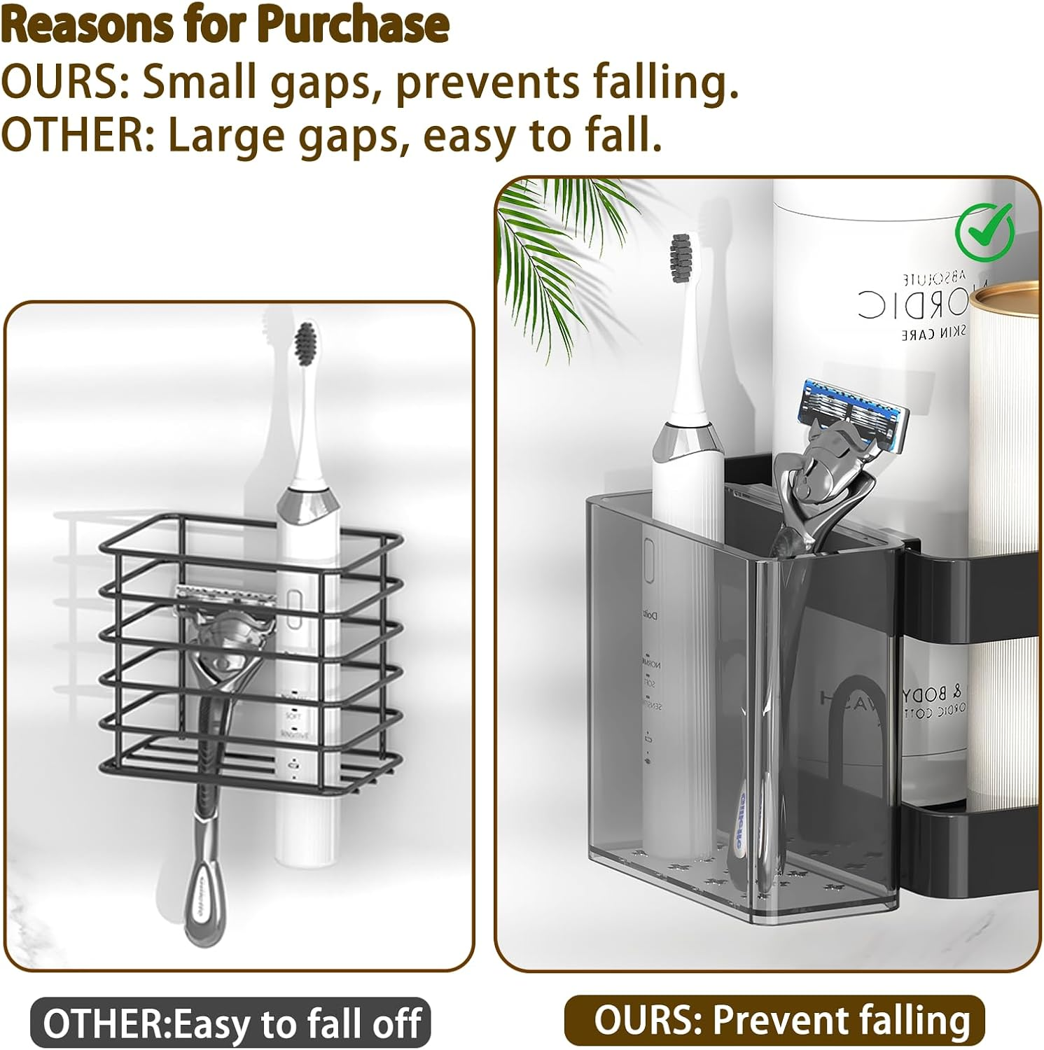 Gabeeriso Soap Holder Bathroom Shelf 2-In-1,Corner Shower Caddy,2 Pack Bathroom Shelves with 12 Hooks,Black Rust-Resistant Adhesive Shower Shelf No Drilling. (L-Shaped Black 2-Pack) image number 3