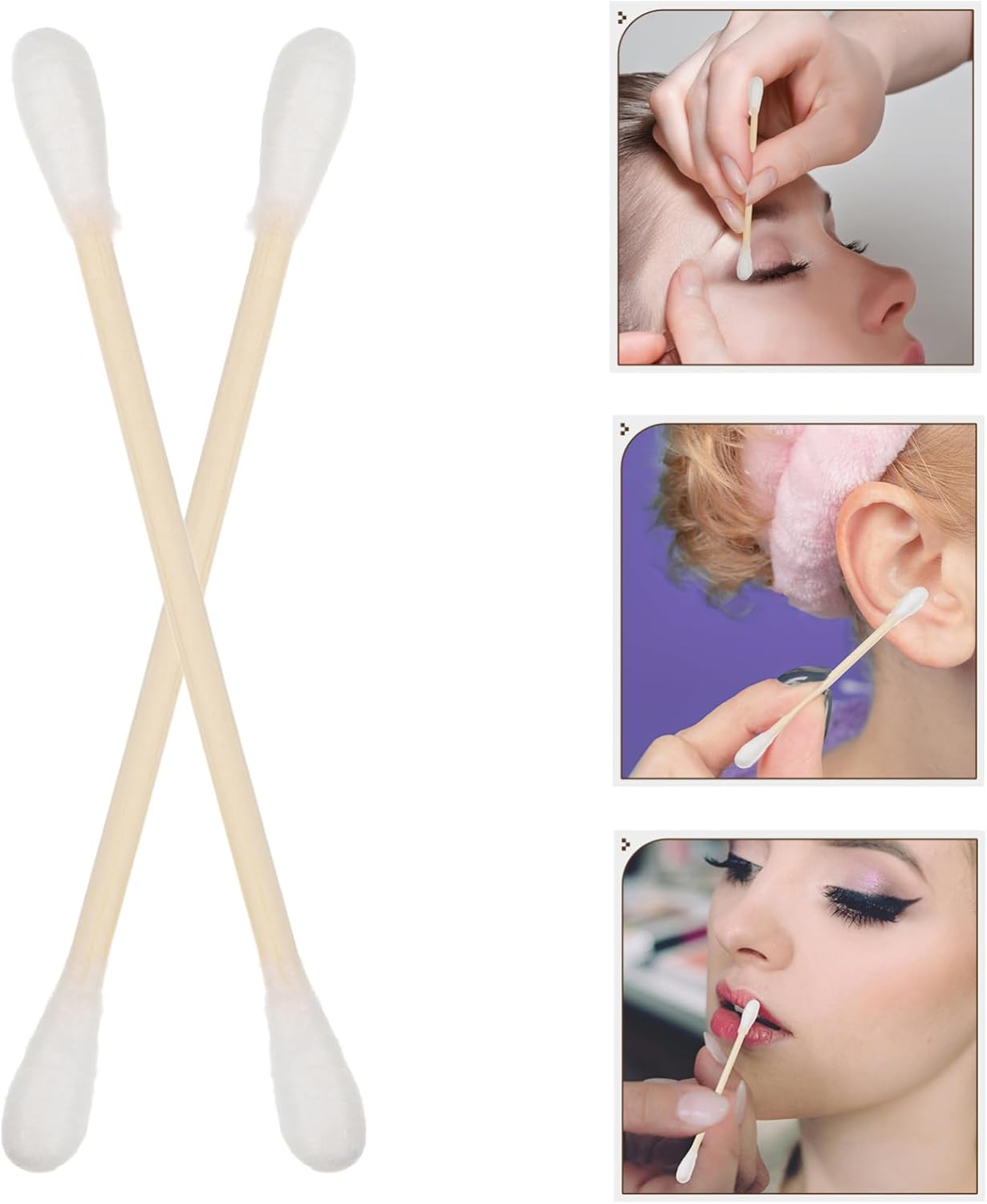 Hohopeti 100Pcs High Precision Makeup Cleaning Swabs Cotton Tips Bamboo for Ear Cleaning Detailing Travel image number 5