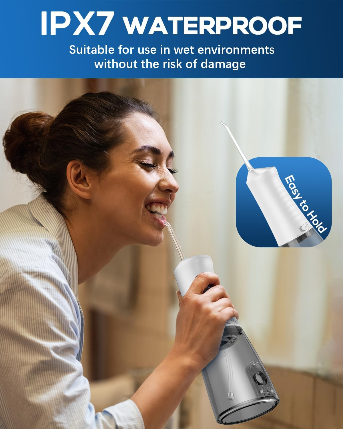 JTF Water Flosser Cordless for Teeth - 4 Modes 9 Jet Tips Portable Dental Floss, 300Ml Teeth Water Jet Cleaner, USB Rechargeable Ipx7 Waterproof Oral Irrigator Tools for Home Travel(White) - Clear image number 2