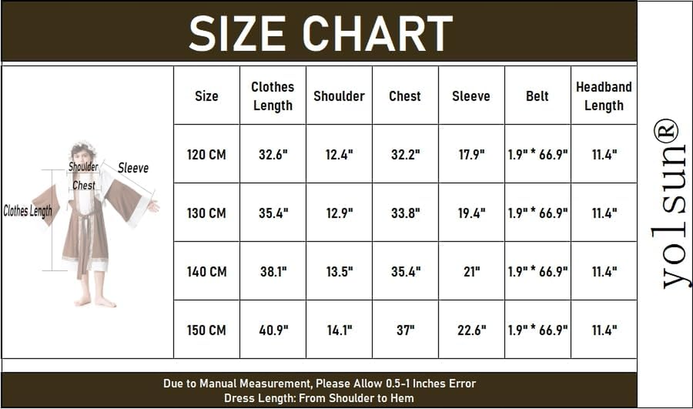 Yolsun Joseph Costume for Kids, Boys Shepherd Costume, Wiseman Biblical Headwrap Hat Waist Rope Set image number 1