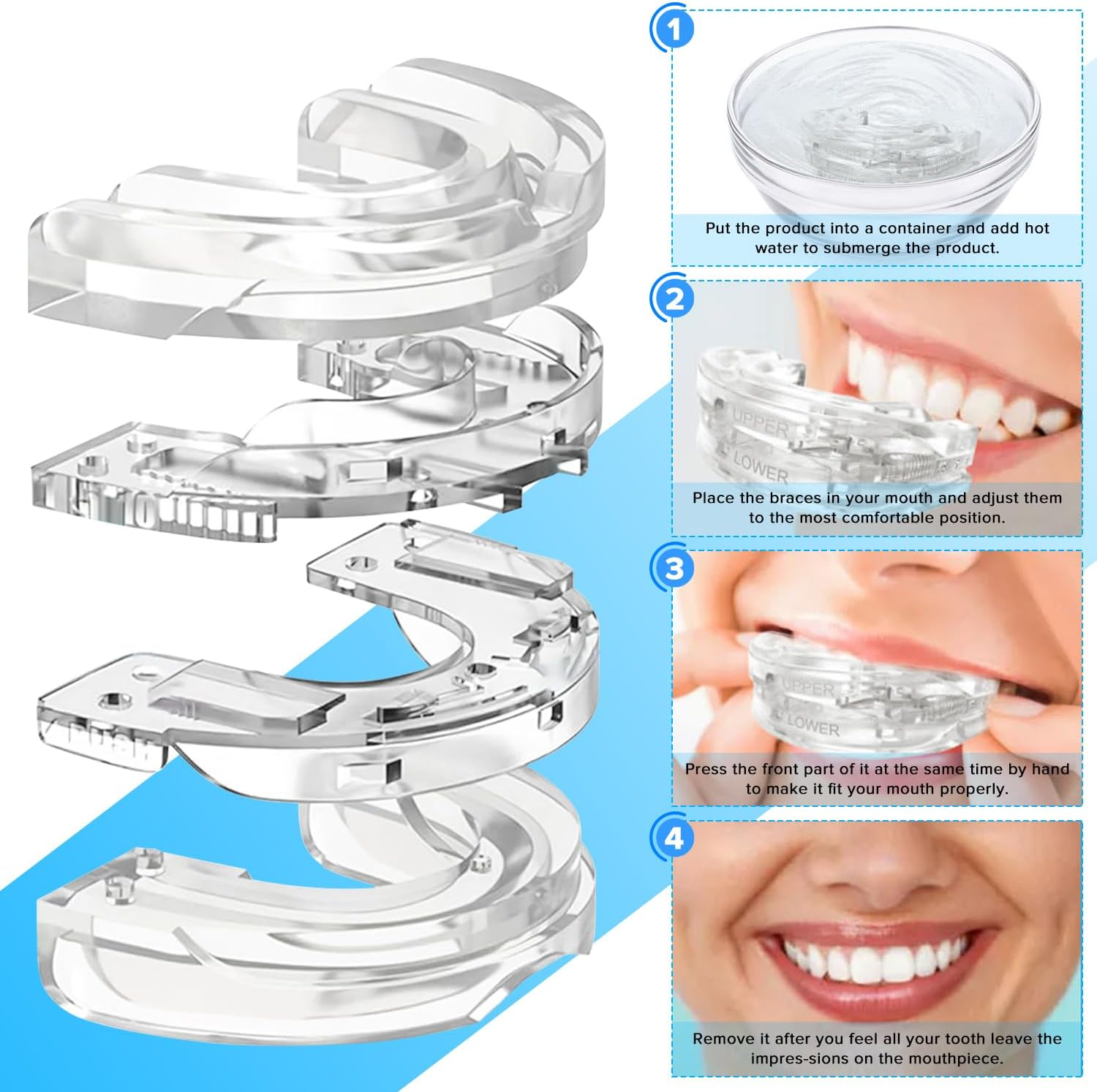 Necomi anti Snoring Mouthpiece,Anti Molar Sleep Protector,Adjustable Sleep Easy anti Snoring Device, Suitable for Men/Women anti Snoring Masks,Equipped with a Portable Storage Box(White) image number 3