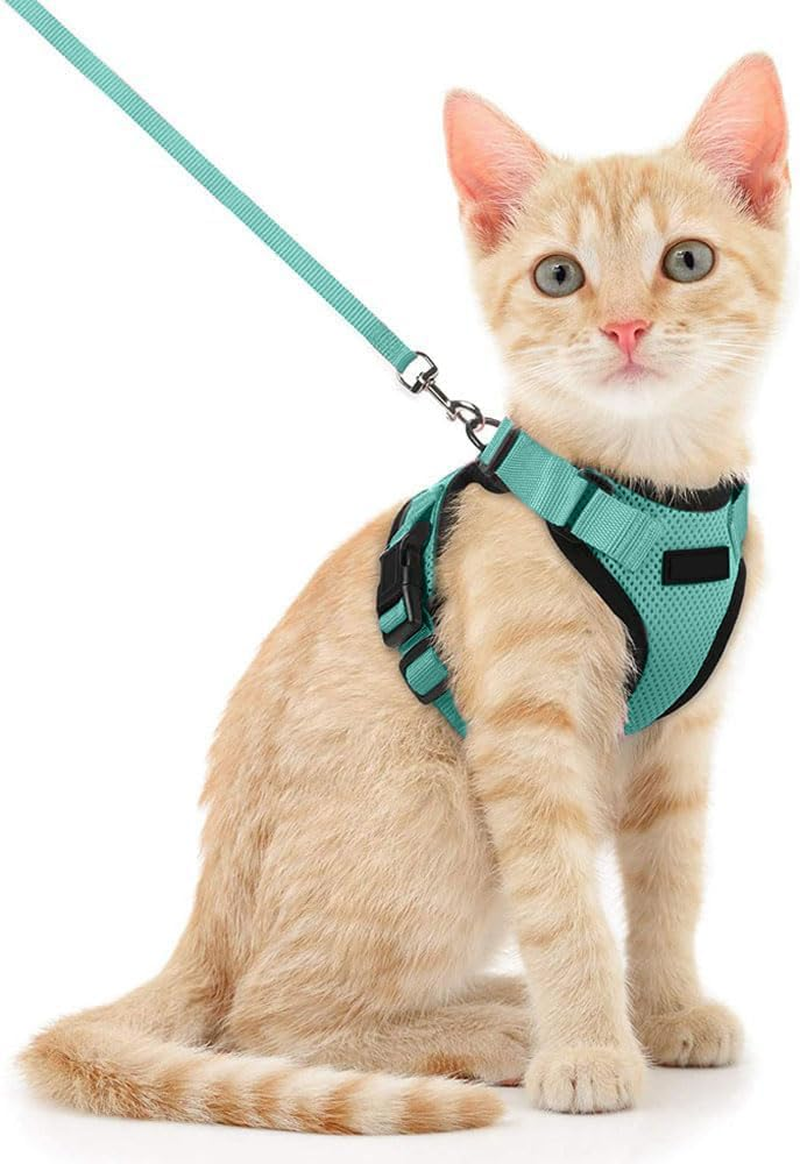 Voarge Cat Harness, Adjustable with 150 Cm Leash, Safety Cat Harness for Small Medium Large Adult Cats, Puppies, Cat Harness for Walking Travel(Light Blue, S)