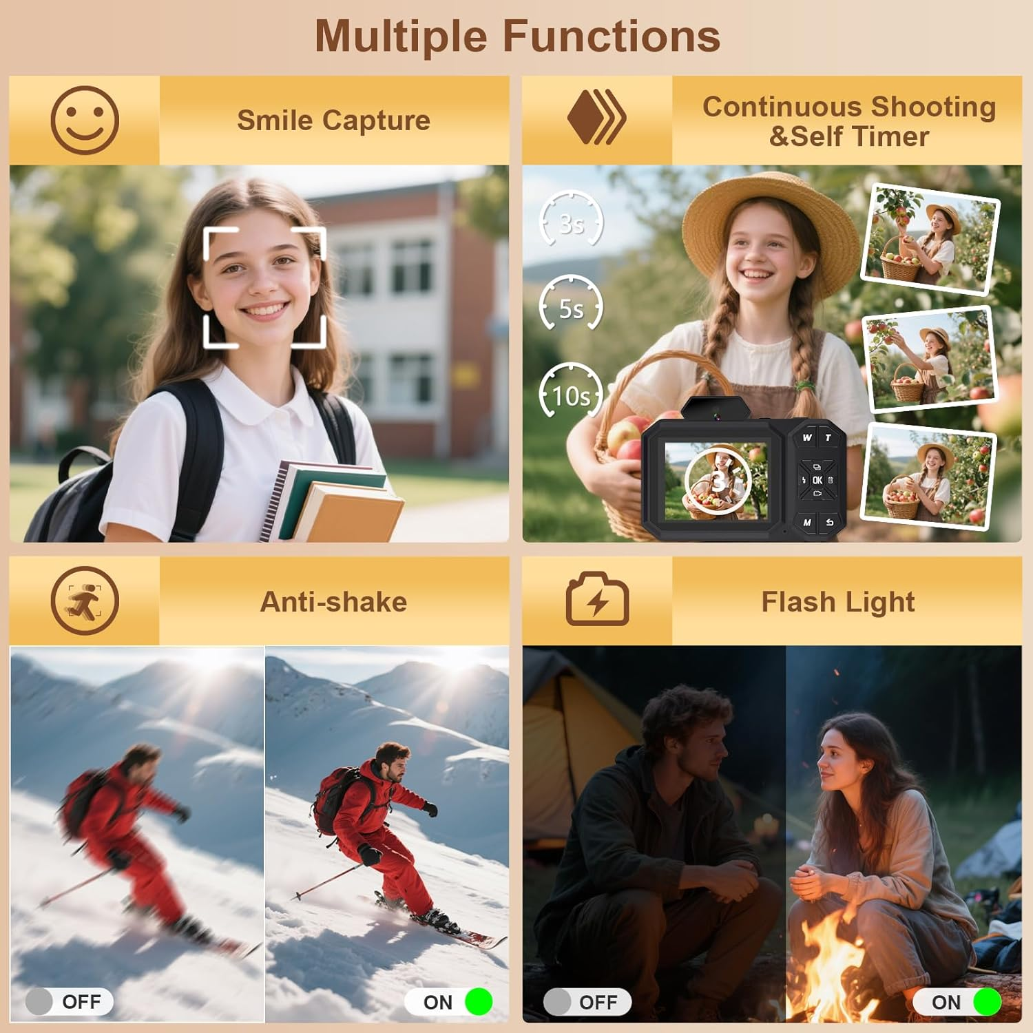 Digital Camera, 4K 48MP HD Autofocus Camera with 32G SD Card Digital Cameras Compact Camera for Children Teenagers Beginners - Black image number 3