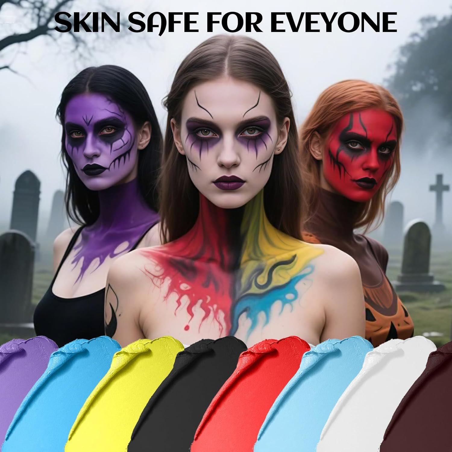 YBUETE White Face Body Painting,Water-Based Face Face Paints Makeup Palette for Adults Party,Professional Non Toxic Painting for Halloween SFX Skeleton Vampire Joker Zombie Goth Cosplay Makeup - Blue image number 4