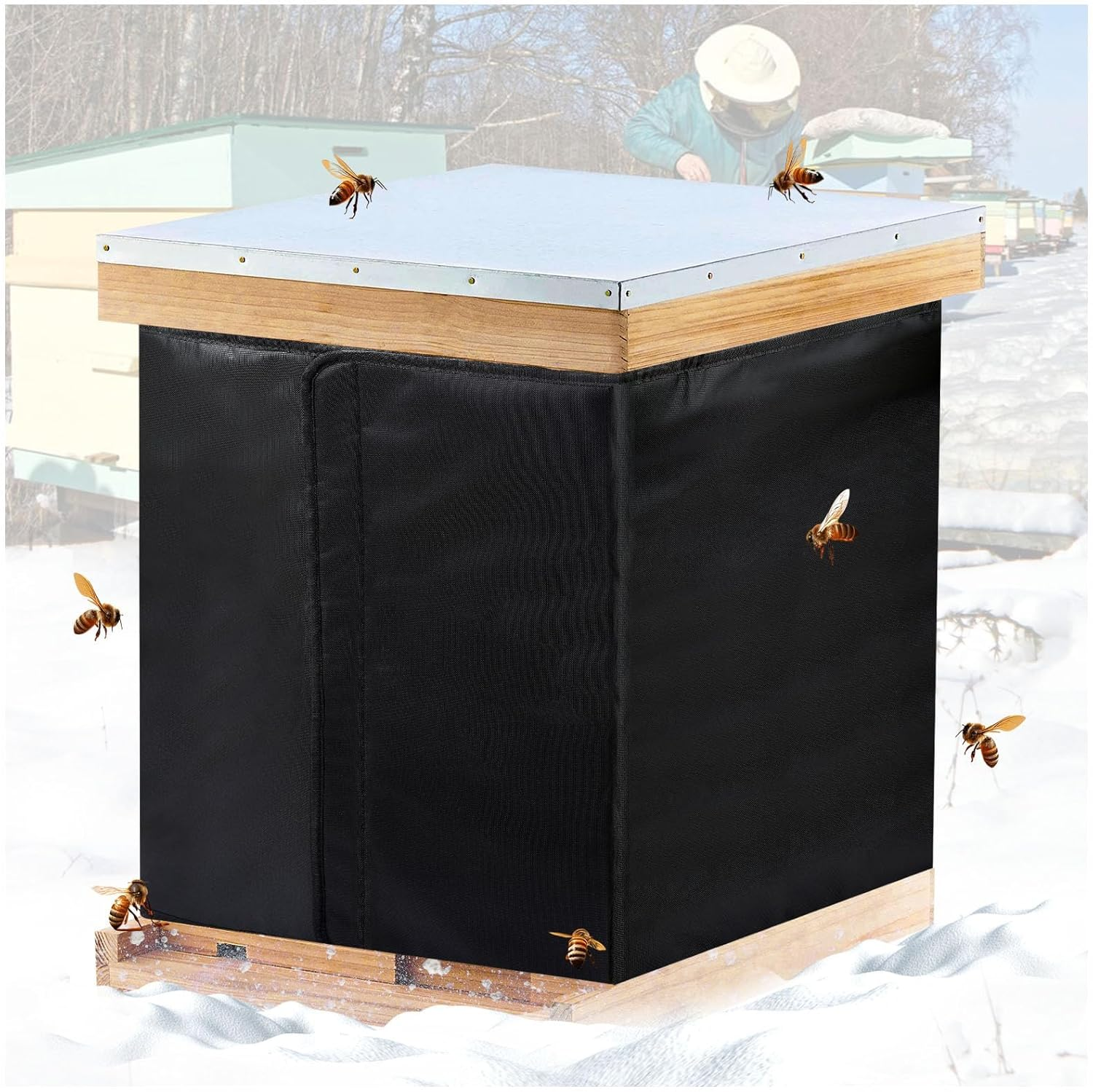 Bee Hive Wrap, 8 or 10 Frame Winter Hives Beekeeping Supplies, Winter Protection Cover 600D Oxford Insulated Cover, Waterproof, Windproof, Lightweight, Reusable (75" X 23.5") image number 6