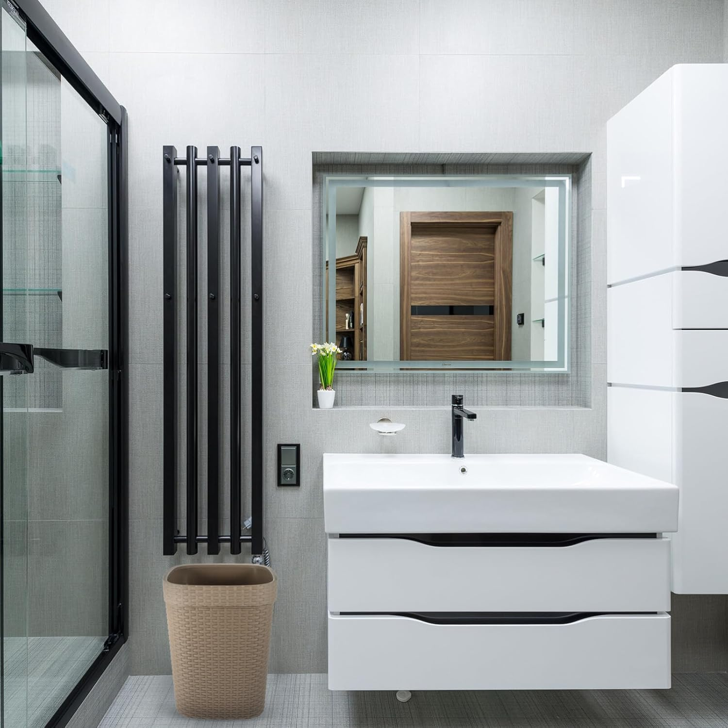 TOVINANNA Imitation Rattan Home Office Trash Can Waste Storage Bin Garbage Can Vintage Design Small