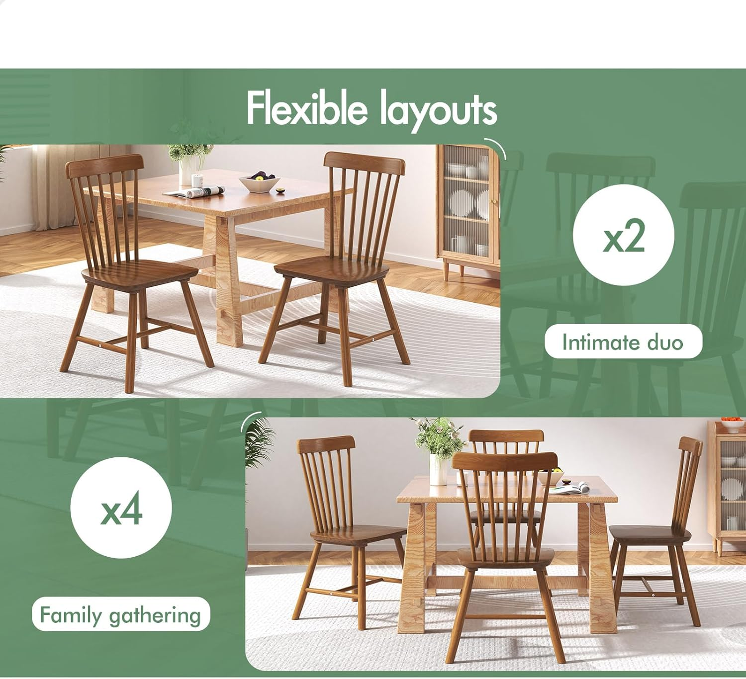 ALFORDSON Windsor Dining Chairs Set of 2 with Solid Wood Frame, Wooden Kitchen Chair with Floor Protector, Reading Seating for Home Cafe Coffee Table, Max 150Kg, Walnut image number 5