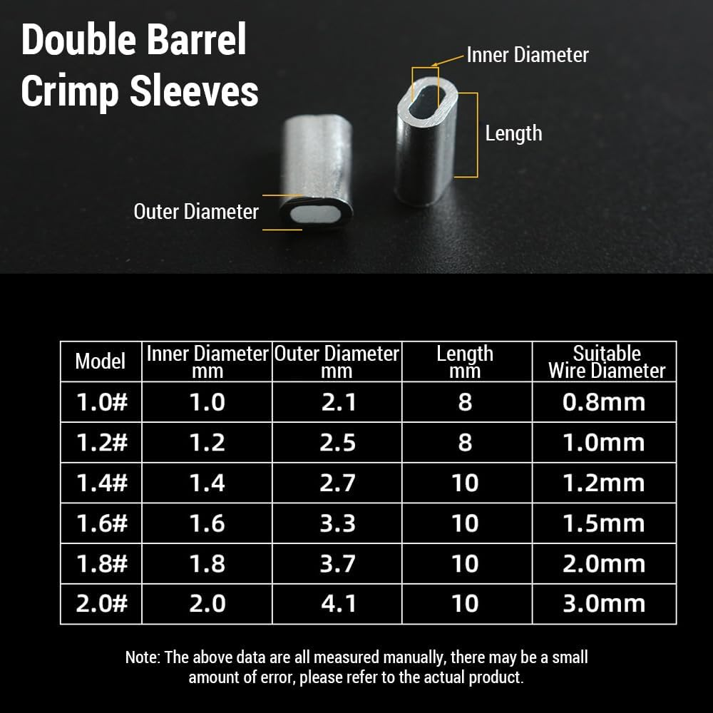 Mingzhe 200Pcs Aluminum Crimp Sleeves Connector Kit 5 Sizes Double Barrel Crimp Sleeves for Fishing Line