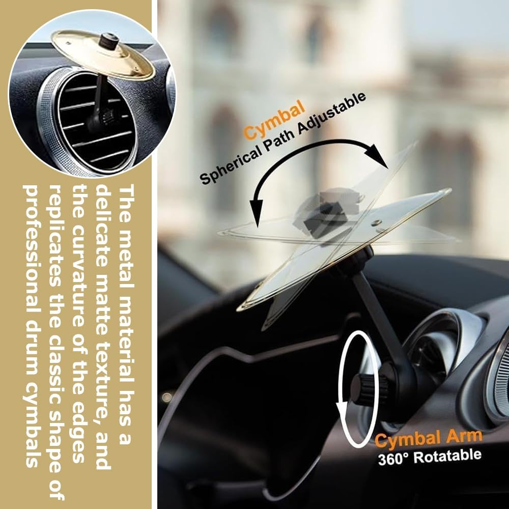 MOTRAIN 2 Pcs Car Crash Cymbal/Mini Cymbal Drum Decoration,Drum Cymbal Air Vent & Mini Crash Cym for Car Ventilation,Easy Installation image number 2