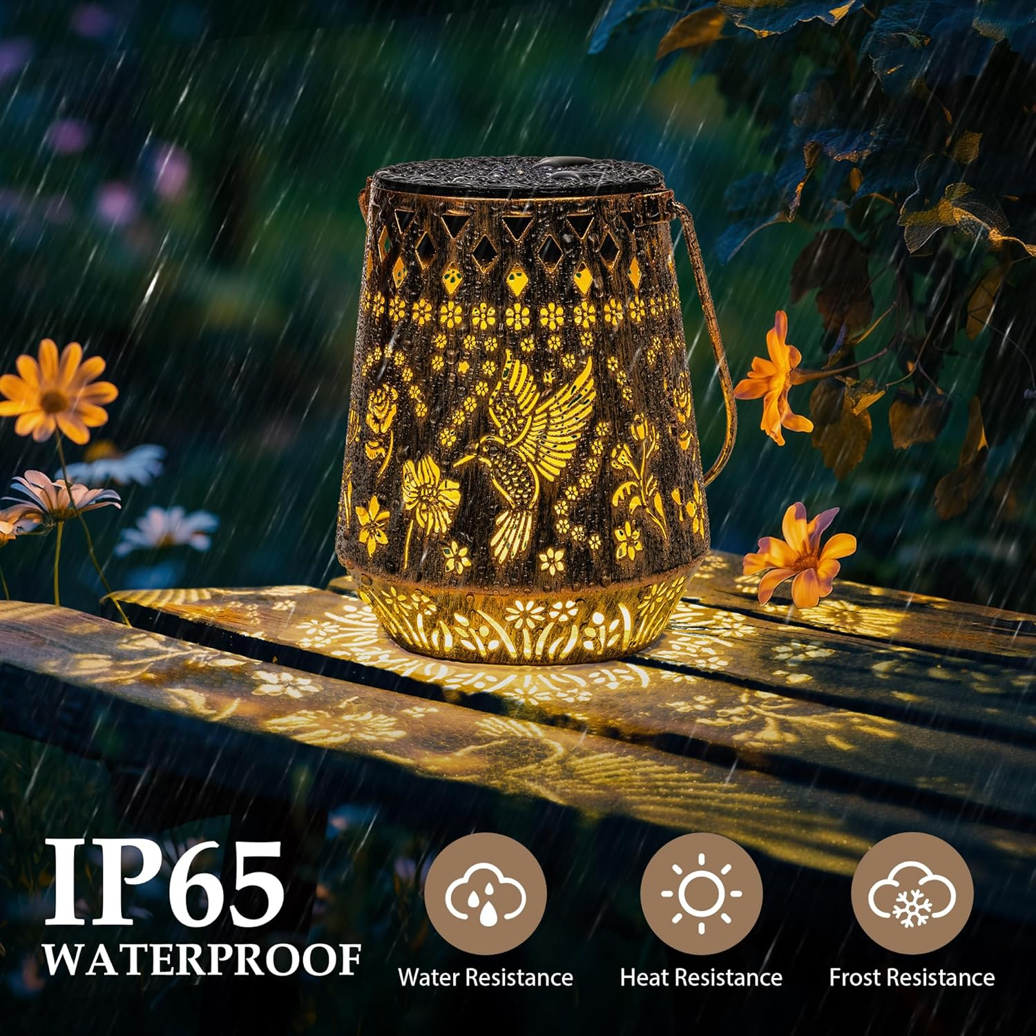 PATIOPIA Solar Hummingbird Lanterns Waterproof Outdoor Hanging Lights Metal Garden Decor for Yard Patio Porch Pool Perfect Gift for Women Mum image number 2