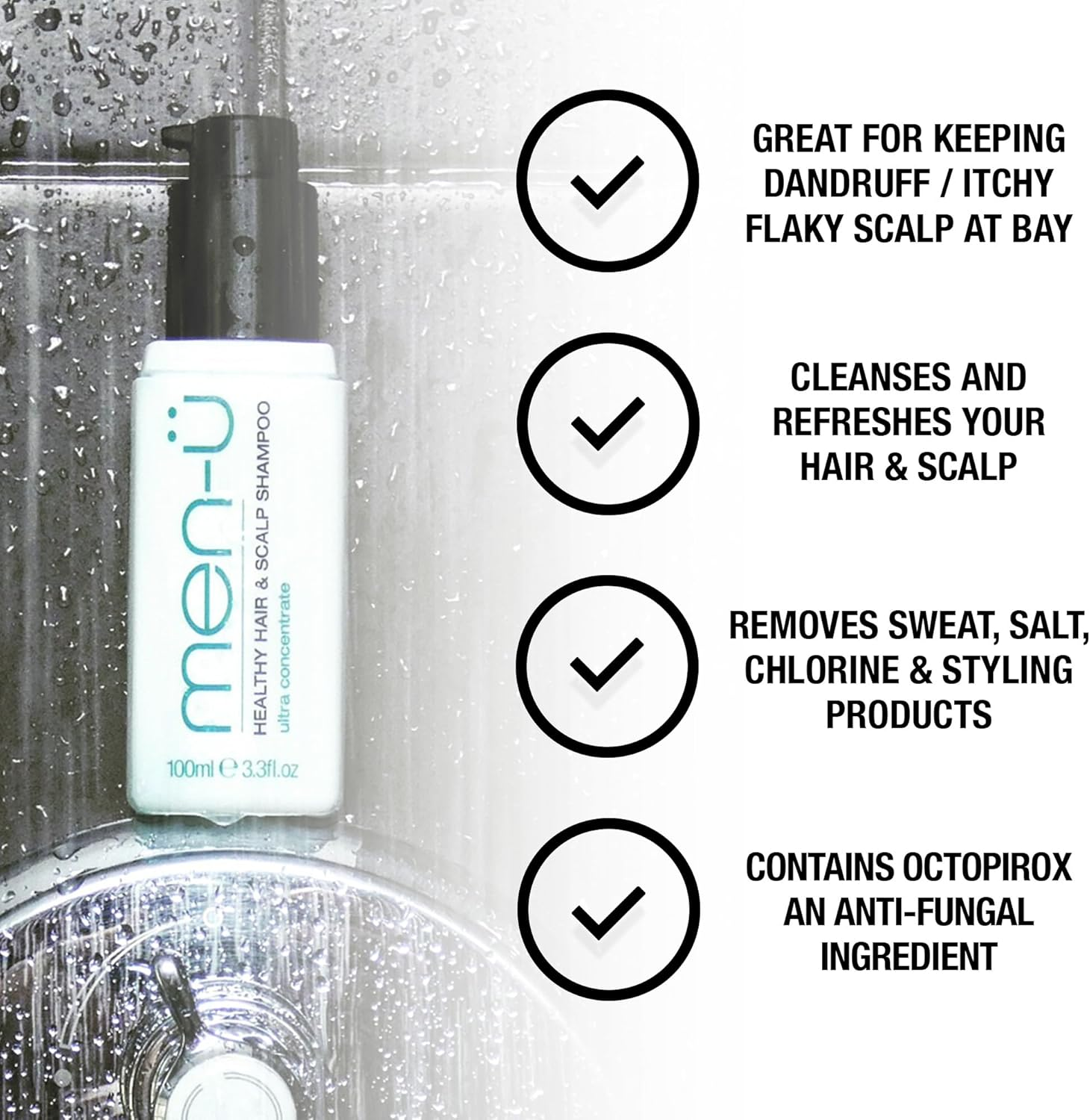 Men-U HEALTHY HAIR & SCALP MENS SHAMPOO, up to 120 Shampoos &ndash; Ultra Concentrate, Long Lasting anti Dandruff Shampoo, Great for Overcoming Dandruff, Flaky, Itchy Scalp 100Ml image number 3