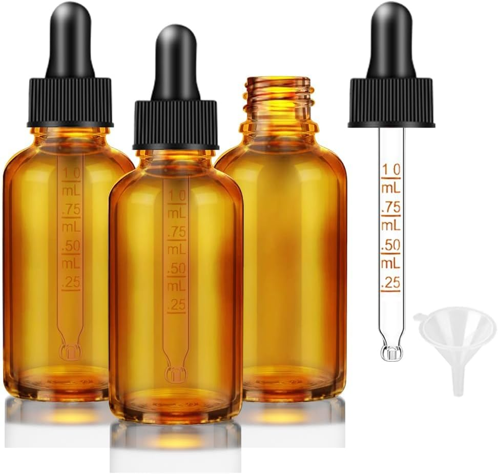 3-Pack 30Ml Amber Glass Dropper Bottles with Measured Dropper, Glass Dropper Bottles for Essential Oils, Labels & Funnel | UV Protective, Leakproof image number 4