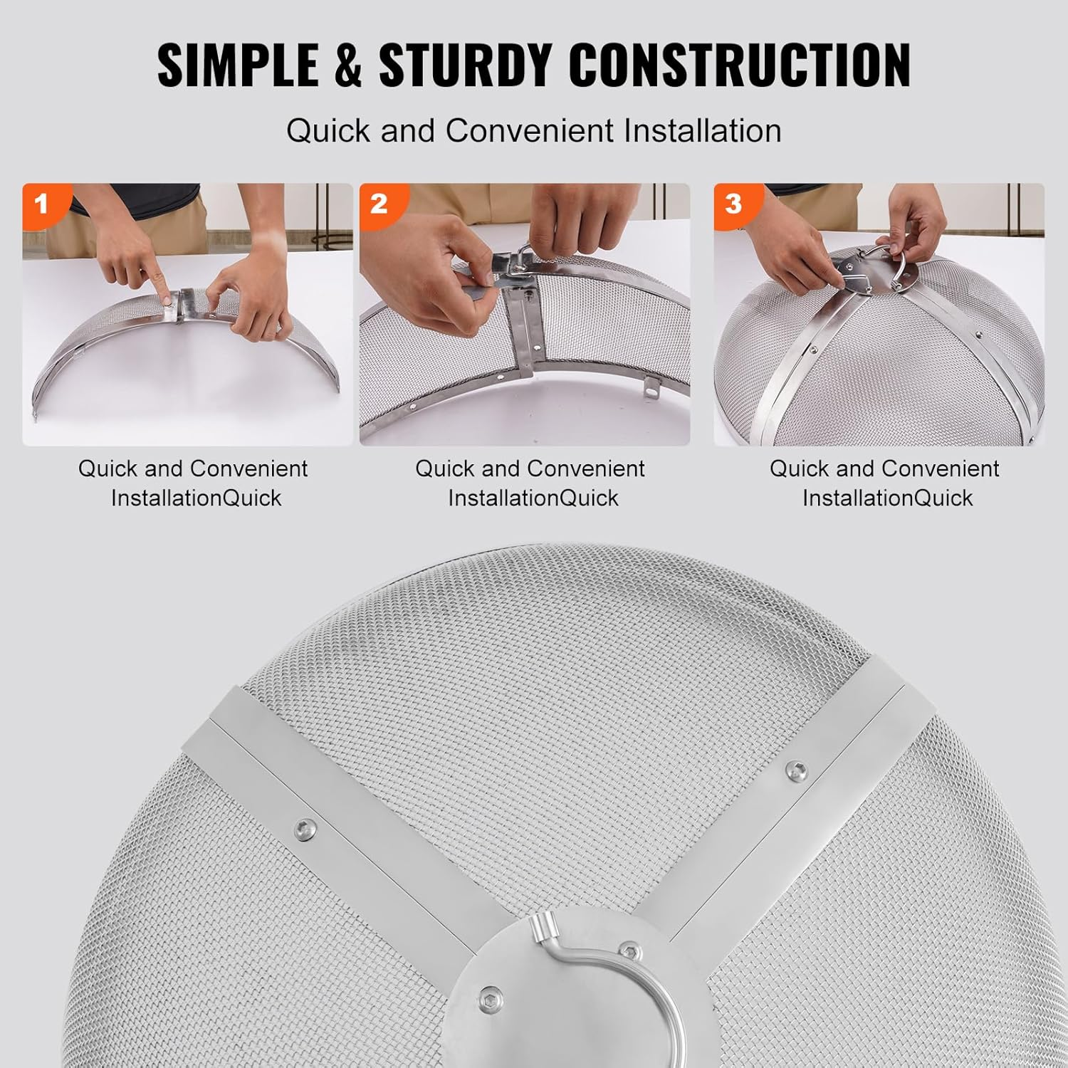 VEVOR Fire Pit Spark Screen round 27", Reinforced Heavy Duty Steel Metal Cover, Outdoor Firepit Lid, Easy-Opening Top Screen Covers round with Ring Handle for Outdoor Patio Fire Pits Backyard image number 4