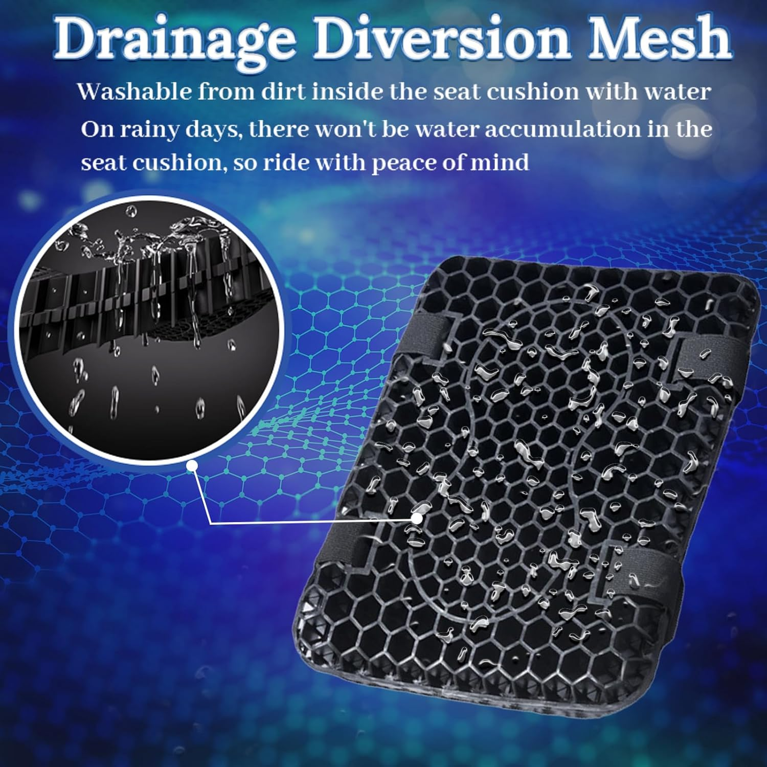 Motorcycle Gel Seat Cushion, 3D Honeycomb Shock-Absorbing, Hollow and Breathable, Hel Material Is Compressive, Non-Breaking, Non-Hardening, Soft and Comfortable (Small Rectangular Style) image number 6