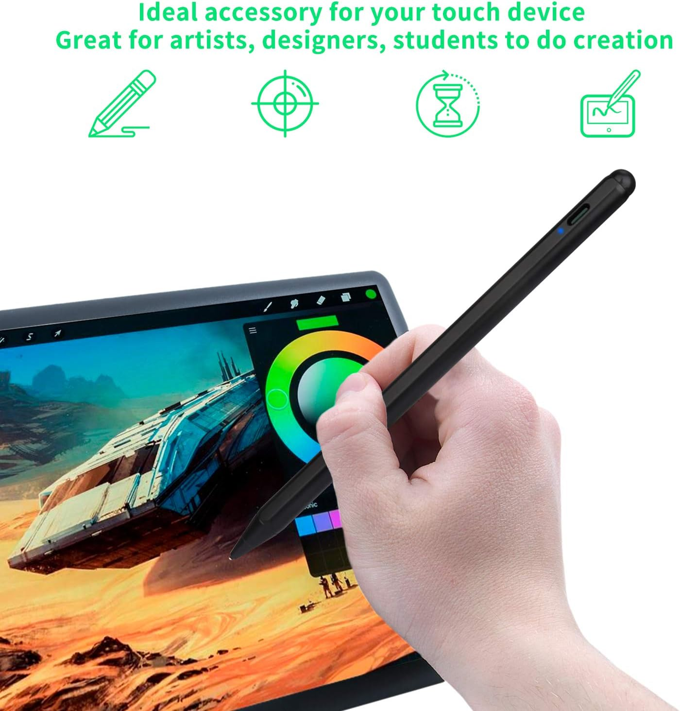 Electronic Stylus for Ipad 5Th Generation 9.7" 2017 Pencil,Type-C Rechargeable Active Capacitive Pencil Compatible with Apple Ipad 5Th Gen 9.7-Inch Stylus Pens,Good on Ipad Drawing Pen,Dark Black image number 4