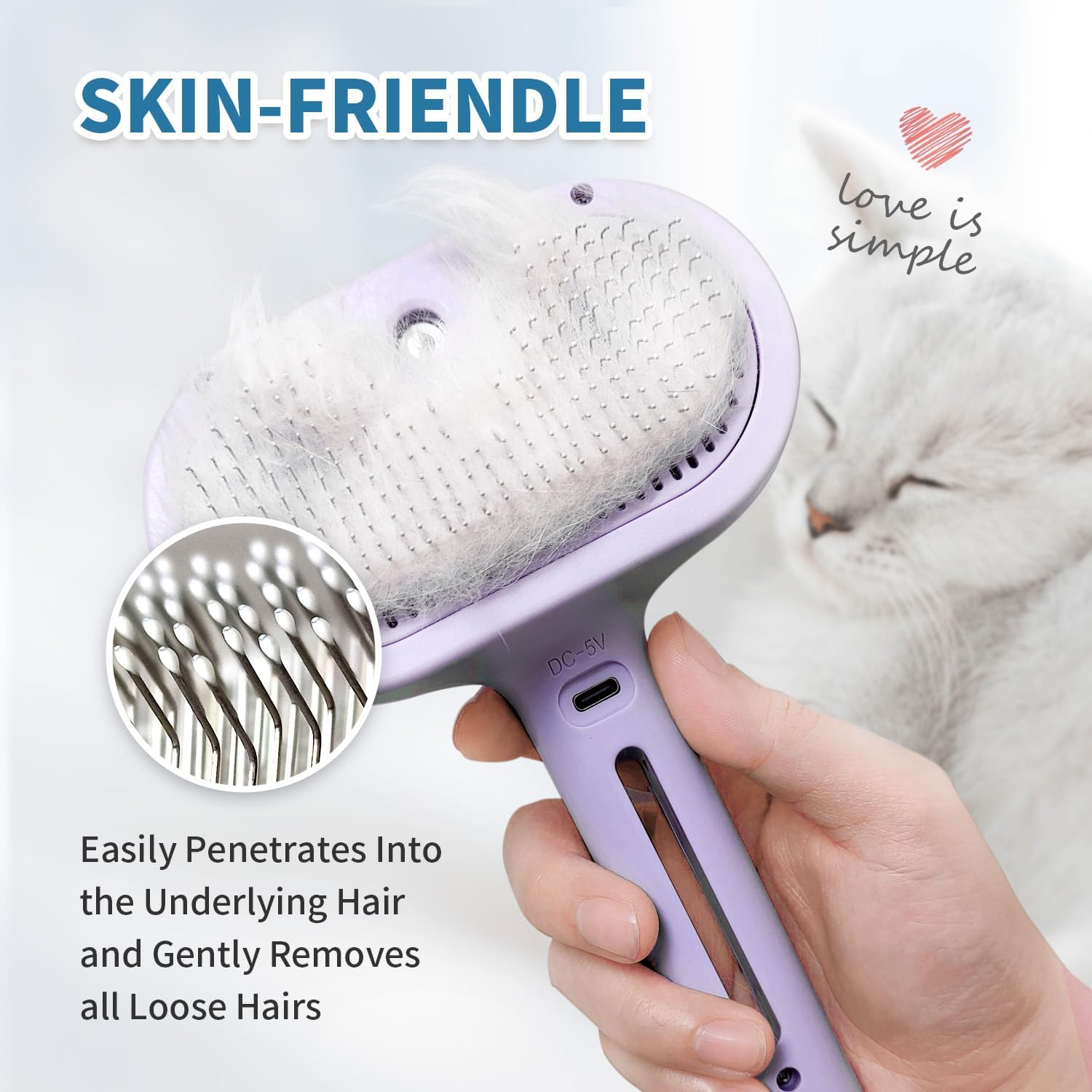 Herokitty Spray Cat Brush for Shedding, Steamy Cats Brush Remove Static Flying Hair Self Cleaning Dogs Brush for Long and Short Hair Pets Grooming Brush Remove Tangled and Loose Hair (Purple) image number 2