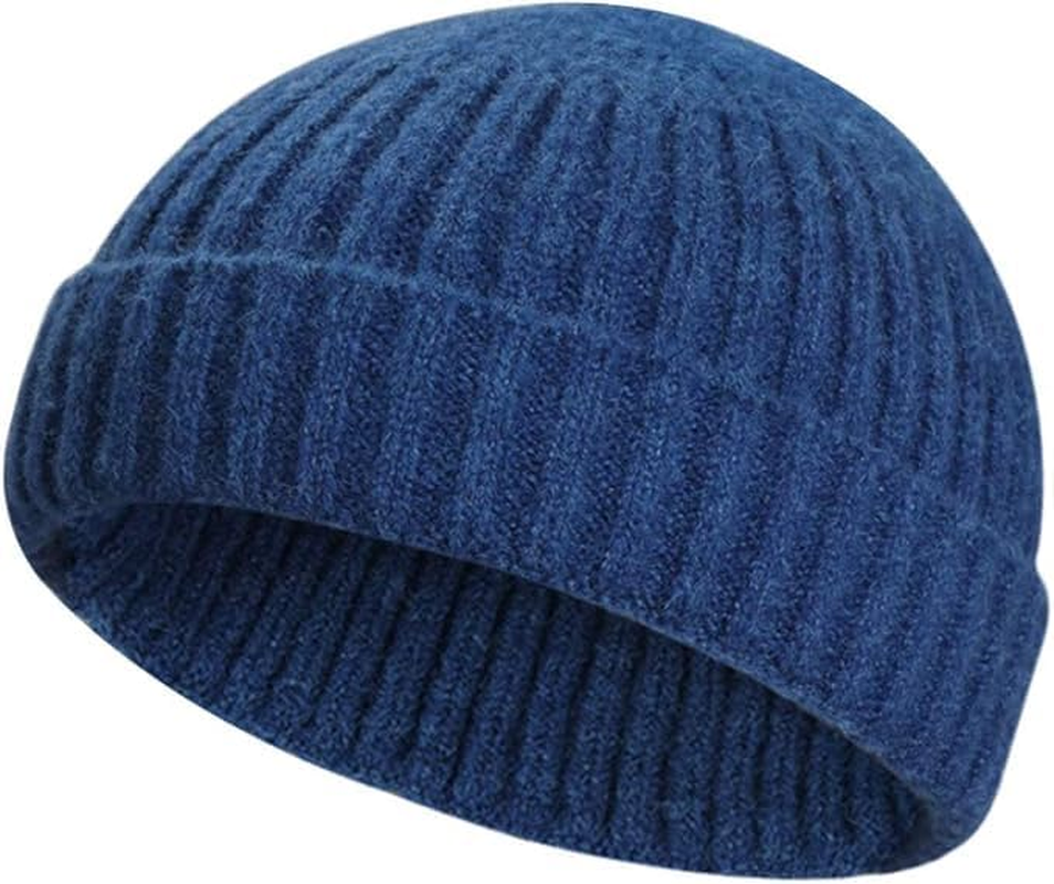 Xyzabcds Wool Knit Trawler Beanie Hat, Short Fisherman Skull Cap Knit Cuff Beanie Cap for Men Woman