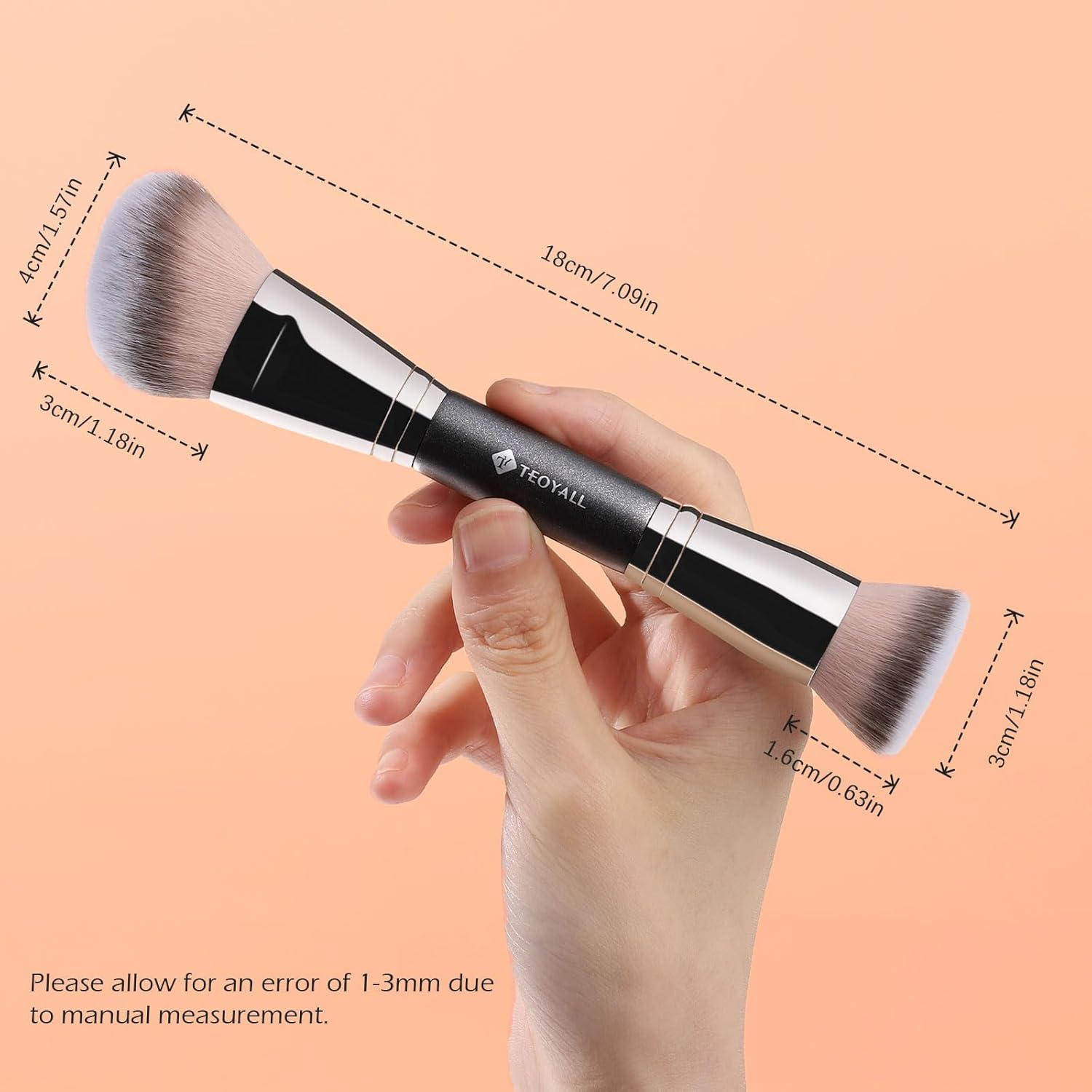 TEOYALL Dual-Ended Foundation Contour Brush, Flat Top and Angled Synthetic Bristles for Bronzer Liquid Cream Powder image number 5