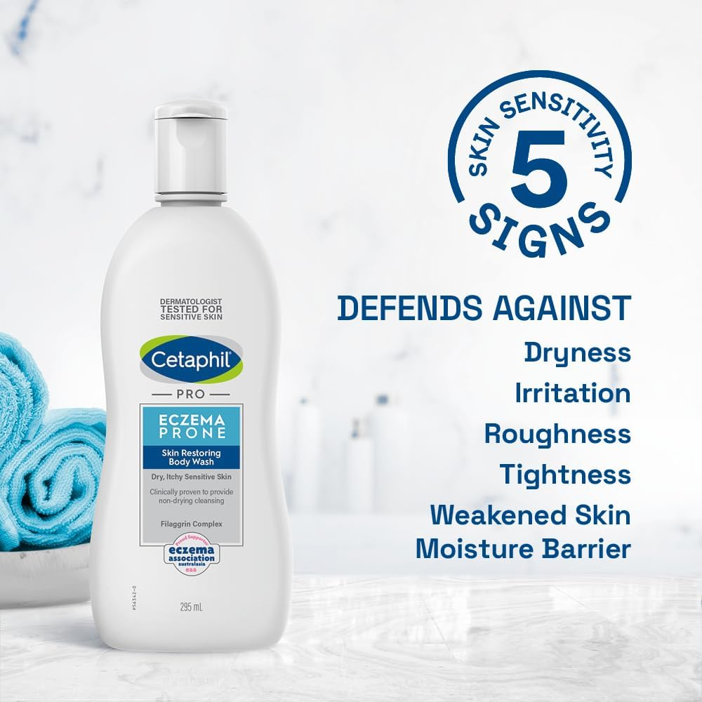 CETAPHIL Pro Eczema Prone Skin Restoring Body Wash 295 Ml, for Dry & Itchy Sensitive Skin, Gently Cleanses without Drying, Fragrance Free, Paraben Free, Hypoallergenic, Dermatologist Tested image number 4