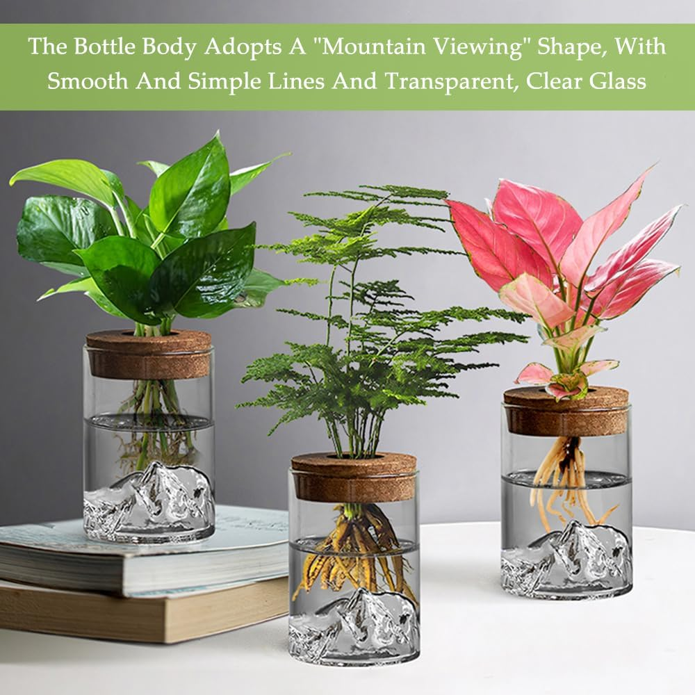 4-Pack Hydroponic Plant Pots, Office Desktop Pots, Glass Hydroponic Vase, Green Plants Ornament, Plant Propagation Station, Mountain View Bottle, for Bedrooms, Living Rooms, and Offices(No Plants) image number 3