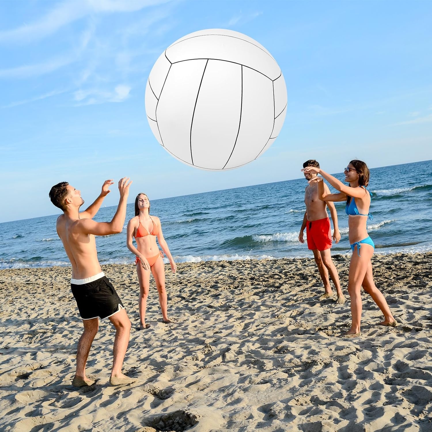 Libima 27 Inch Giant Inflatable Volleyball Large Inflatable Beach Volleyball Inflatable Sports Balls White Volleyball Beach Pool Games Toys for Outdoor Activity Games Sports Themed Party image number 3
