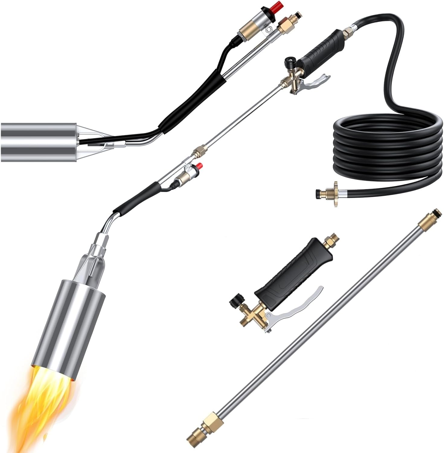Propane Torch Weed Burner, 800,000 BTU Propane Gas Blow Torch Head Weed Torch with 10FT Hose, Flame Control, Turbo Trigger Push Button Igniter, Flamethrower for Burning Weed Roads Paint Removal Silver image number 2
