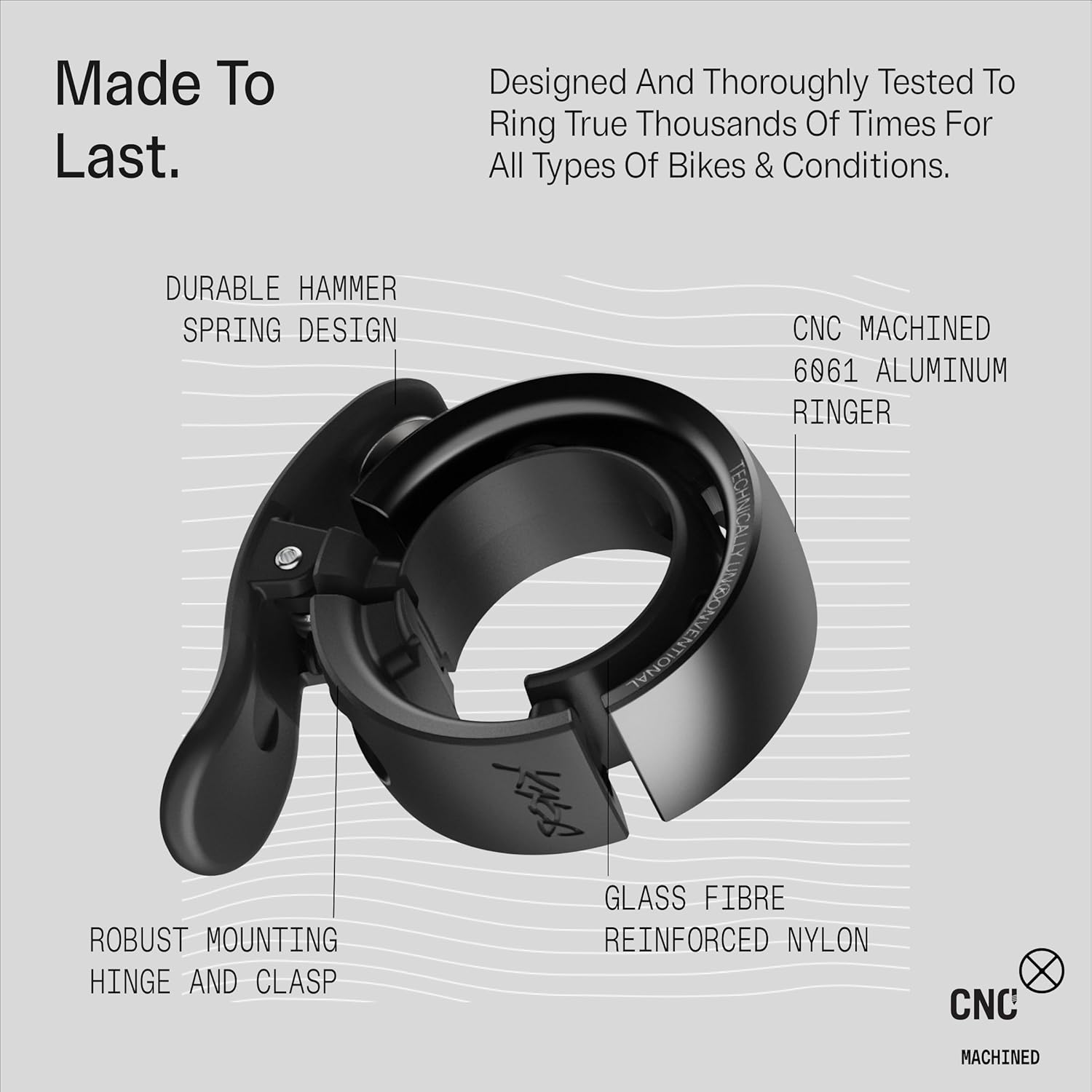 Knog Oi Prima Bike Bell &ndash; Loud 80Db Ring, Wrap-Around Design, WAVETEK Hammer, Durable Build, Easy Install &ndash; 2 Sizes to Ensure Correct Fit