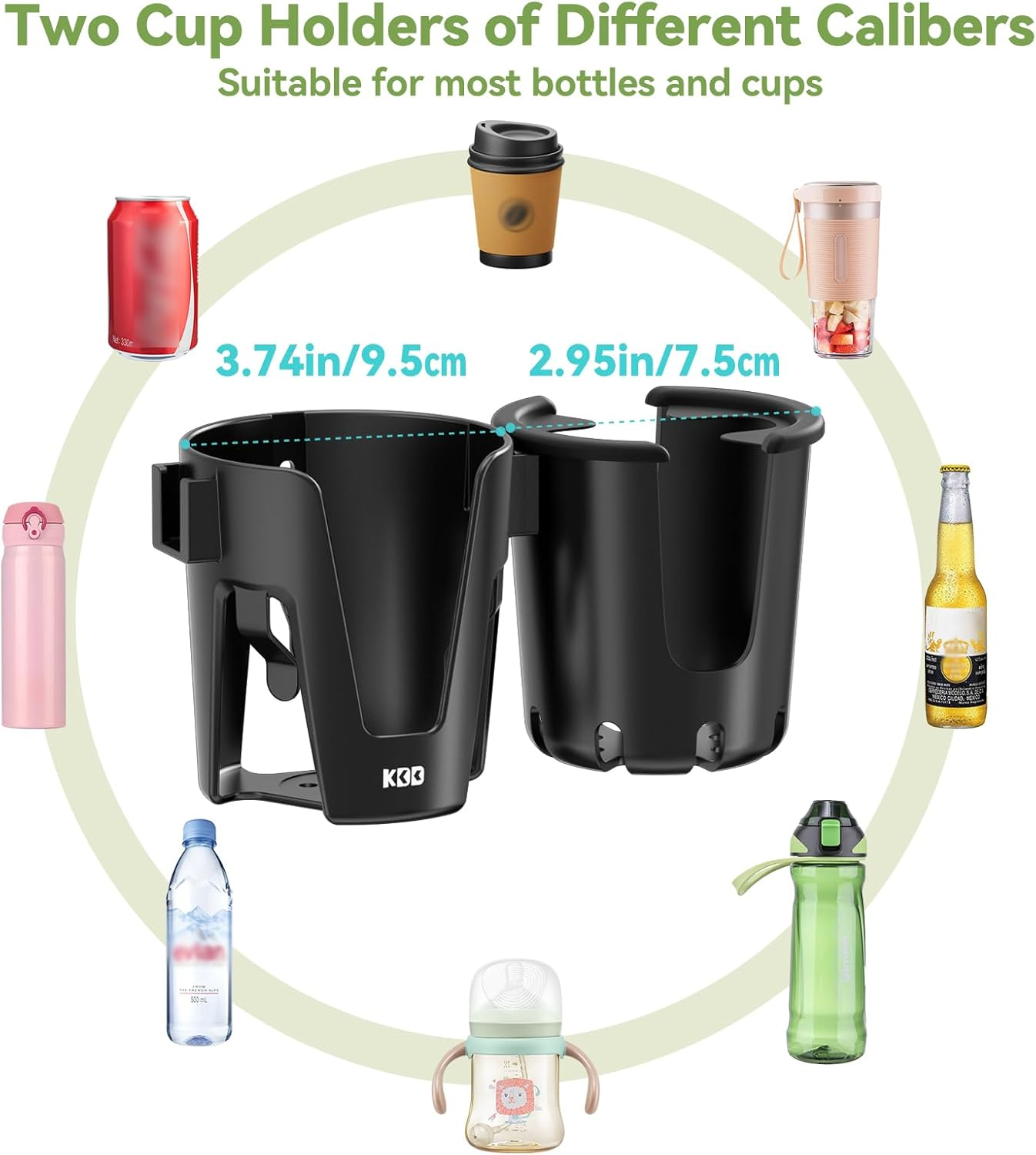 KDD Stroller Cup Holder with Phone Holder, 3-In-1 Removable Bottle Holder, 360 Degrees Rotation Drink Holder for Wheelchair, Stroller, Bike, Walker, Scooter, Bicycle, Uppababy, Nuna, Bugaboo, Doona image number 3