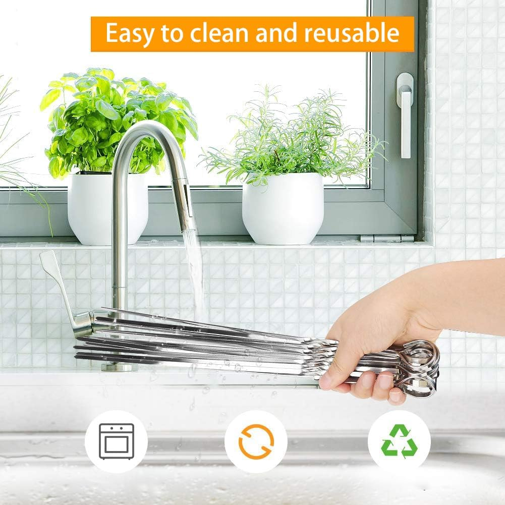 Skewers for Kabobs, 16" Metal Kebab Skewers for Grilling Flat Long Stainless Steel Kabob Skewers Sticks, 20 Pack, Reusable Grill Shish BBQ Barbecue Skewers for Meat Chicken Vegetable Shrimp image number 5