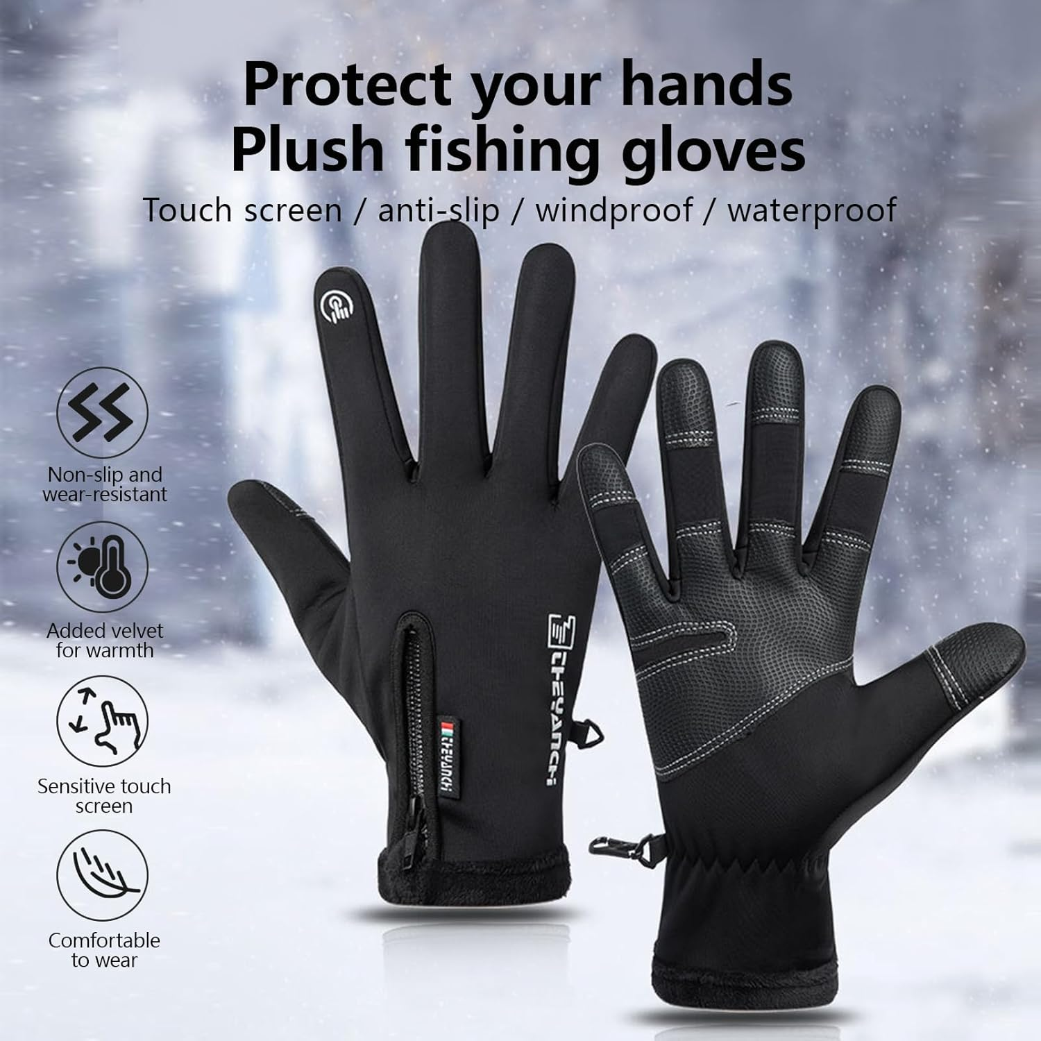 ZVCXOE Outdoor Gloves 2-Fingered Fishing Gloves Cold Weather Gloves Windproof Waterproof Fleece Lining Warm Forrunning Hiking Fishing image number 3