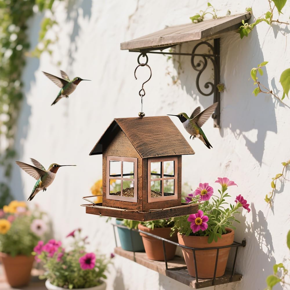 Bird Feeder,Bird Feeders House for outside Hanging, Metal Wild Bird Feeder for Outdoors,Large Capacity Wild Birdfeeder Birdhouses Squirrel Proof (Heavy Metal-Country House) image number 5