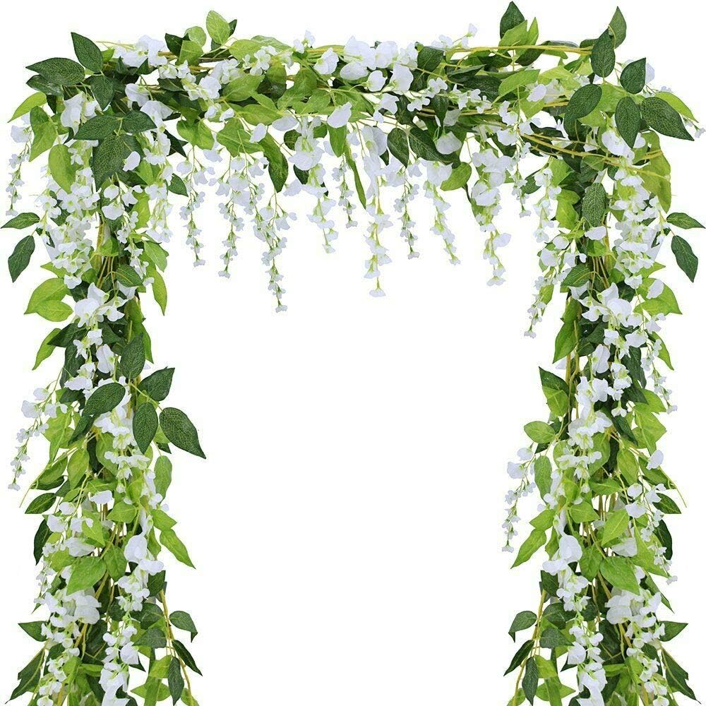 4Pcs 6Ft/Piece Artificial Wisteria Flowers Garland Artificial Vine Rattan Hanging Flower for Wedding Party Home Garden Wall Arch Floral Decoration (Purple)