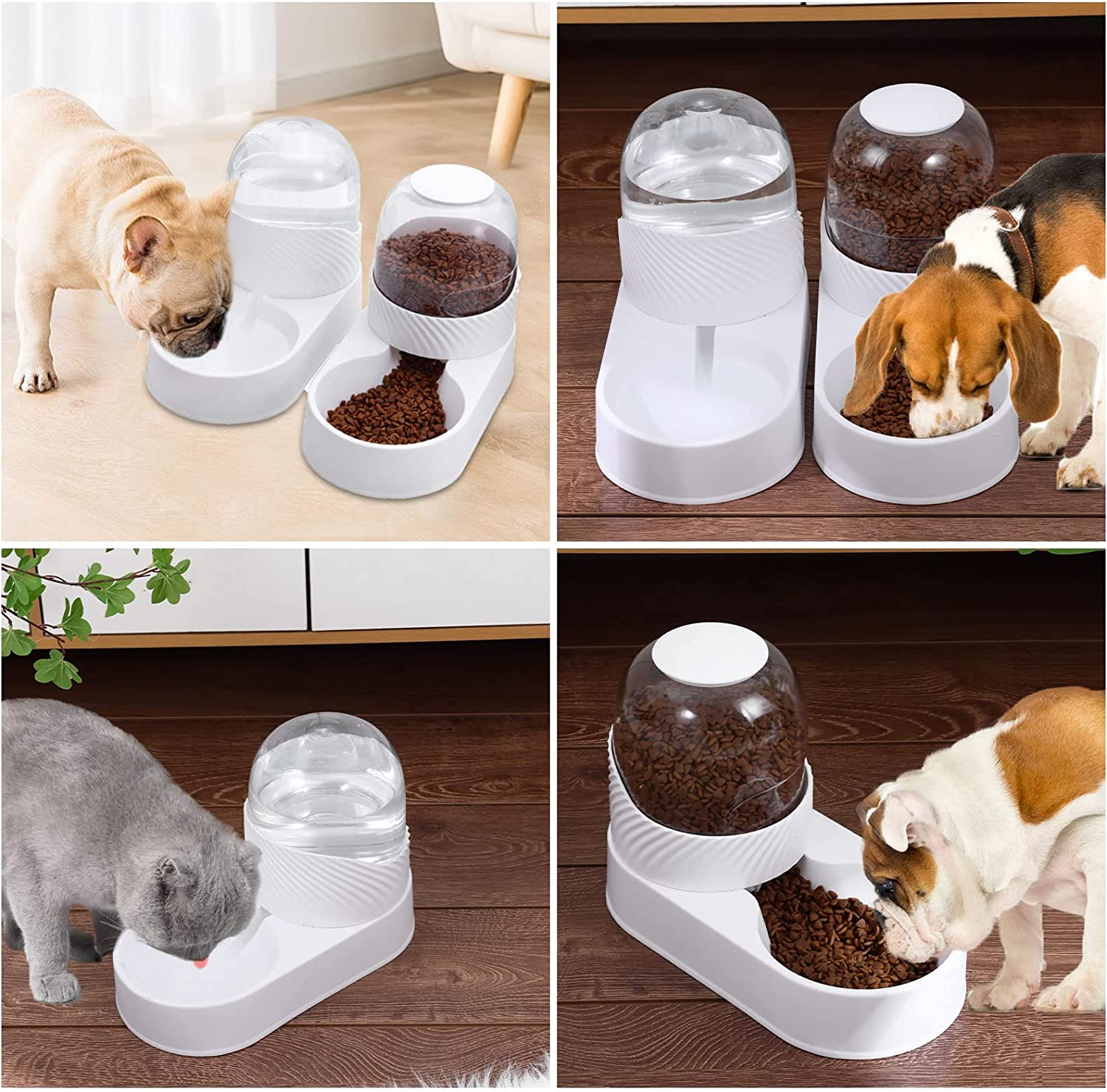 Automatic Dog Cat Feeder and Water Dispenser Set,Gravity Dog Feeder and Waterer Set with Pet Food Bowl, 4L Capacity Cat Food Dispenser and Water Dispenser,Self Feeding Station for Dogs Cats image number 1
