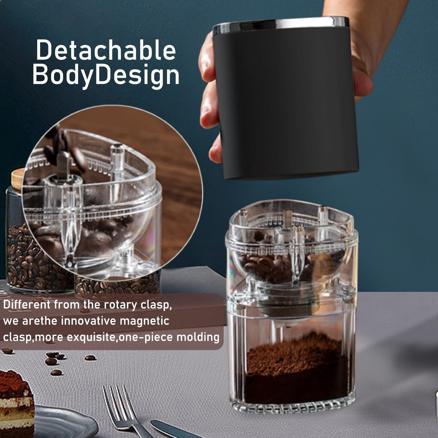 Uandhome Portable Electric Coffee Grinder with Ceramic Grinding Head,Electric/Manual 2-In-1 Cafe Grind & USB Rechargeable Coffee Bean Grinder for Beans, Spices, Herb,Grains image number 6