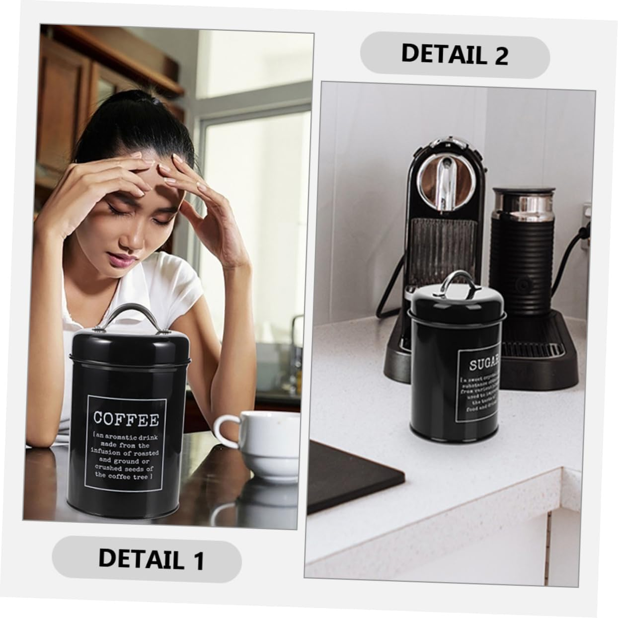 2Pcs Airtight Kitchen Canister Elegant Metal Storage Jars for Coffee Tea Sugar Stylish Farmhouse Canisters Sealing Lid Functional Kitchen Decor image number 2