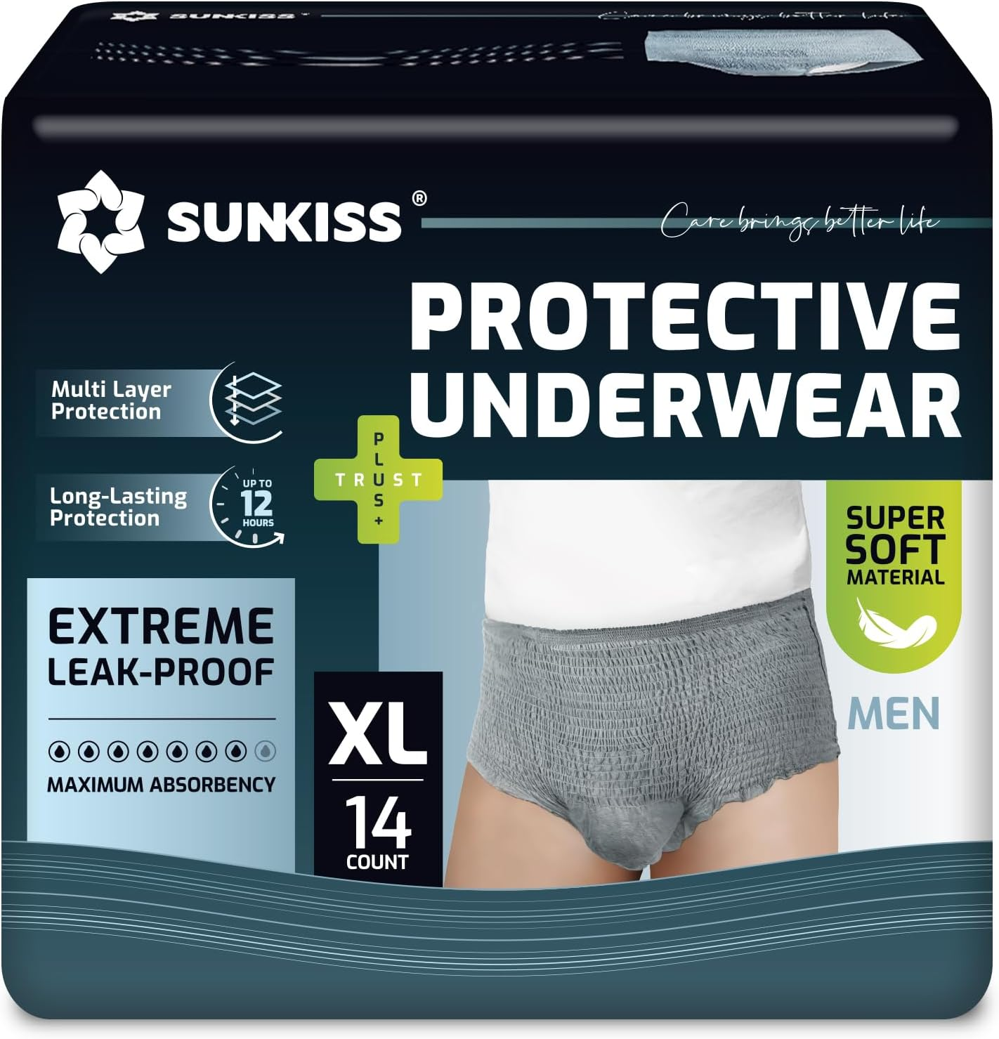 SUNKISS Incontinence Underwear for Men,Daytime Disposable Adult Pull Ups,Mens Protective Briefs with Maximum Absorbency, Xlarge, Grey, 14 Count image number 4