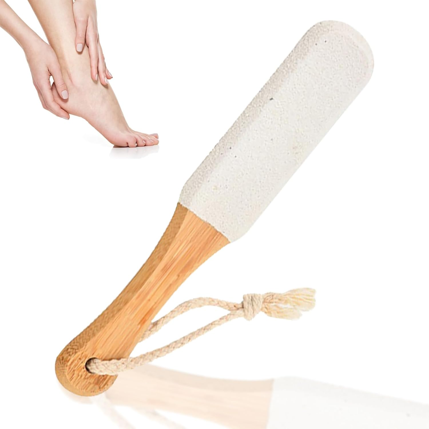 Foot Stone - Pumice Stone Exfoliating Pedicure Rasp, Wooden Handle Foot Scrubber, Callus Remover, Dead Skin Remover, Foot File for Healthy, Smooth Feet (White)