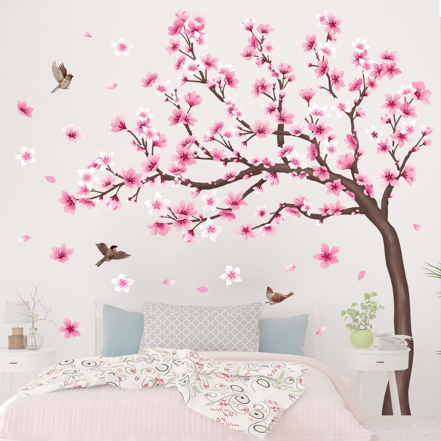 DECOWALL SG4-2431 Cherry Blossom Tree Wall Stickers Decals Kids Room Bedroom Living Flower Branch D&eacute;cor Pink Tv Birds Art Background Peel and Stick image number 3