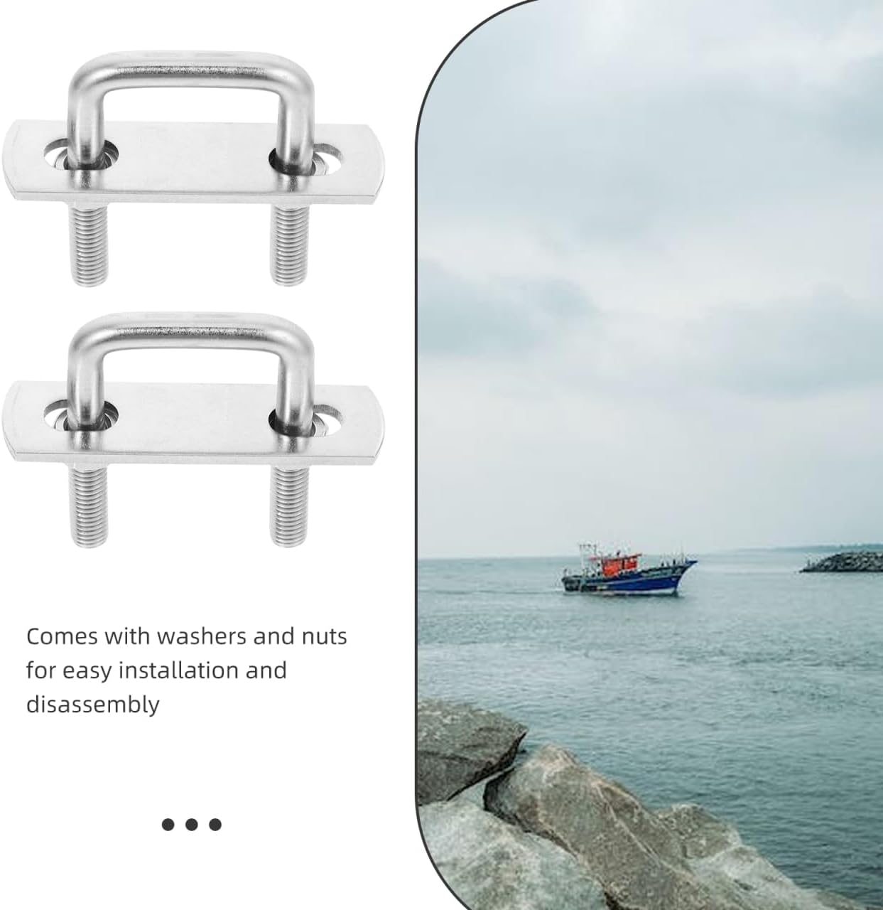 4Pcs Stainless Steel U Bolts 1-1/4 Internal Width Heavy Duty Square Bend U-Bolt Fasteners with Washers and Nuts for Trailer Boat Accessories