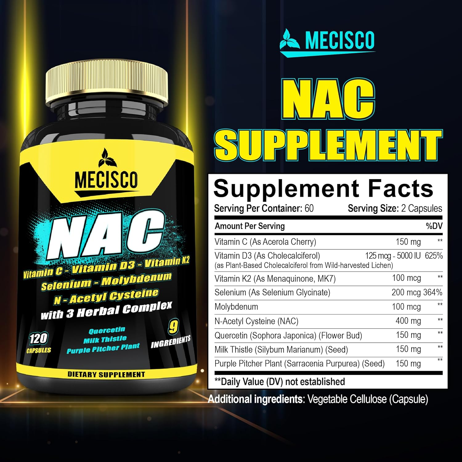 9In1 NAC (Nac N-Acetyl L-Cysteine) Supplement 14050Mg - 120 Capsules - Quercetin, Milk Thistle, Purple Pitcher Plant & More - Support Immune System, Body Management & Brain Health - 2-Month Supply image number 5