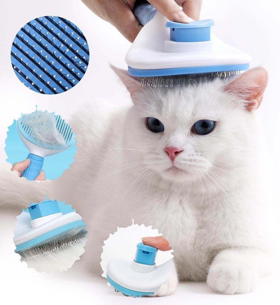 JRKOETY Cat Brush Self Cleaning, Ergonomic Handle,Slicker Cat Brush with Release Button,Tool Suitable for Cats and Dogs Pet Hair Cleaner, Easy to Remove Loose Undercoat ﻿ ﻿ image number 5