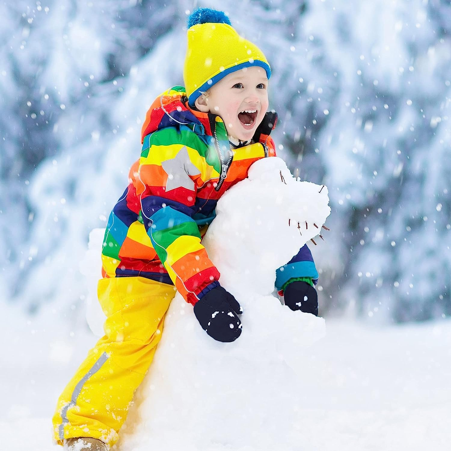 UTTPLL Lined Fleece Toddler Mittens Waterproof Infant Baby Toddler Kids Winter Mittnes Warm Ski Snow Gloves for Boys Girls - B Navy  Grey image number 4