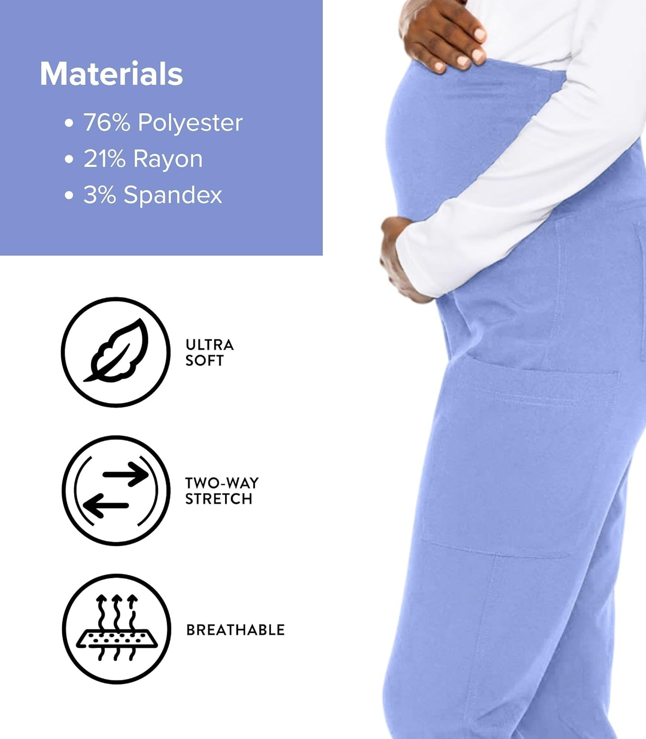 Med Couture Maternity Jogger Scrub Pants for Women, High Rise Waist, 4 Pockets with Soft Knit Waistband - MC029 image number 4